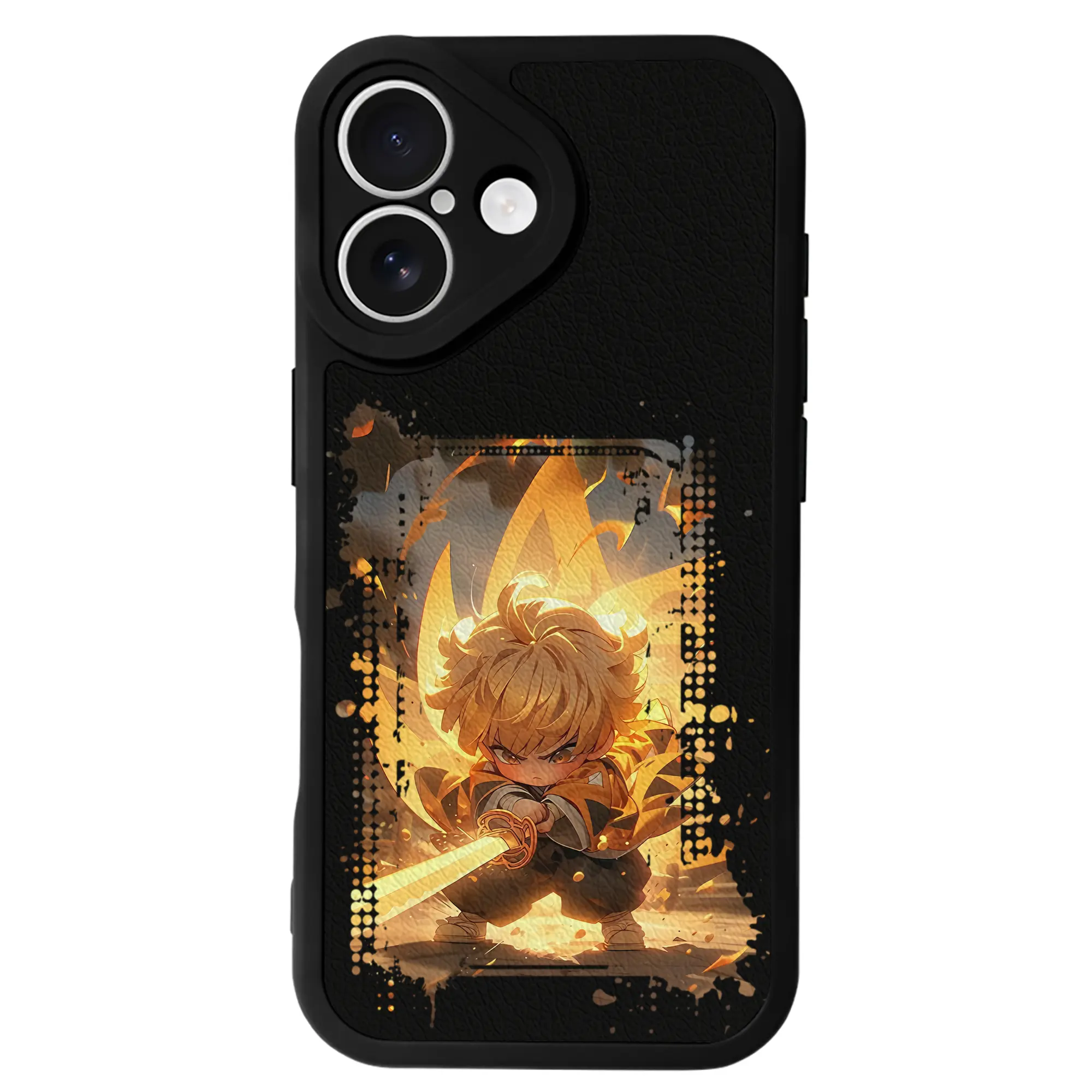 鬼滅の刃 グッズ,我妻 善逸 - IPhone 16シリーズ対応 ・ シリコンスマホケース ・ レザー調 ・ 高精度フィット ・ 耐衝撃 ・ ワイヤレス充電対応 ・ 精密カット